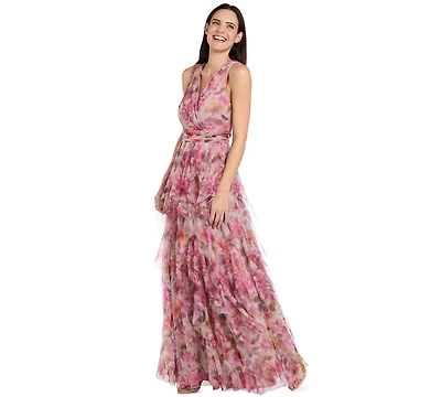 R & M Richards Petite V-Neck Printed Dress
