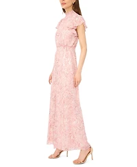 Msk Women's Short-Sleeve Mock Neck Smocked Waist Jumpsuit