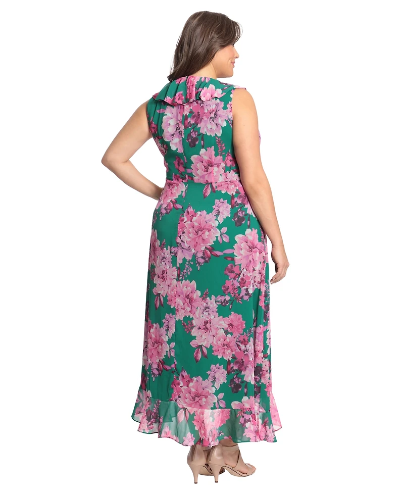 London Times Plus Ruffled Chiffon Maxi Dress