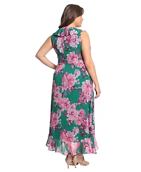 London Times Plus Ruffled Chiffon Maxi Dress
