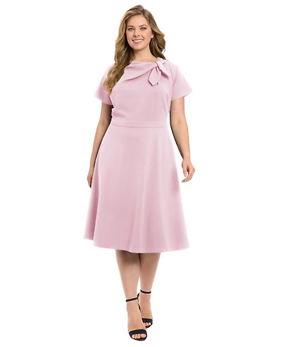 London Times Plus Tie-Neck Fit & Flare Dress