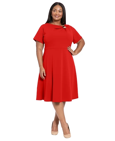 London Times Plus Fit and Flare Short Sleeve Dress