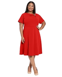 London Times Plus Fit and Flare Short Sleeve Dress