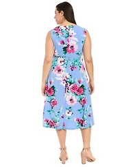 London Times Plus Sleeveless Keyhole Neck A-Line Midi Dress