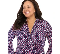 London Times Plus 3/4-Length-Sleeve V-Neck Dress