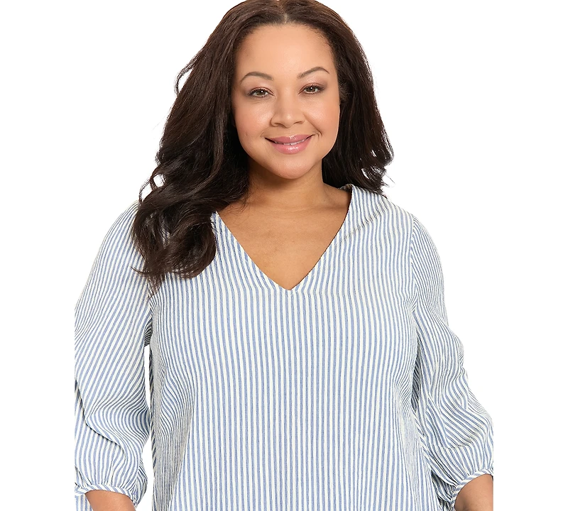 London Times Plus 3/4-Length-Sleeves V-Neck Shift Dress