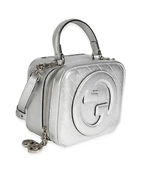 Pre-Owned Gucci Silver Metallic Sakai Be Green Calfskin Diagonal Stitched Blondie Top Hand