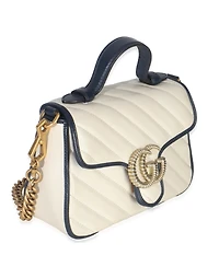 Pre-Owned Gucci Navy White Calfskin Matelasse Diagonal Torchon Mini Gg Marmont Top Handle