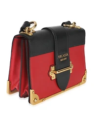 Pre-Owned Prada Red Black City Calfskin Saffiano Cahier Bag