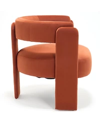 Rainsken Velvet Accent Chair, Mid-Century Modern Armchair with Wooden Legs and Adjustable Foot Nails for Living Room, Home Office, Bedroom