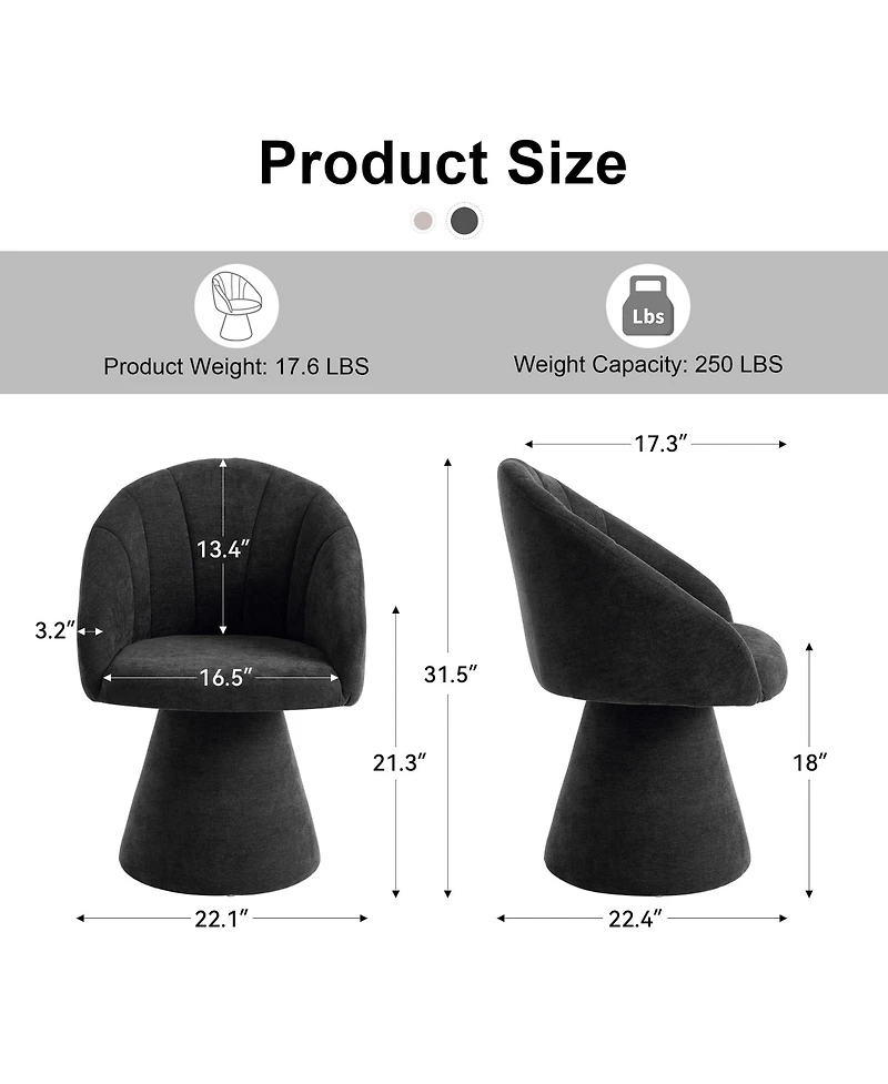 Rainsken Swivel Accent Chair, Chenille Fabric Upholstered Armchair with Curved Backrest and High Cylindrical Base for Living Room, Bedroom