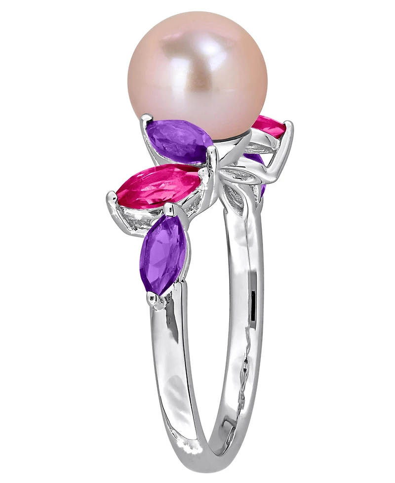 Macy's Cultured Freshwater Pearl, Pink Amethyst (5/8 ct. t.w.) & Topaz (3/8 Ring Sterling Silver