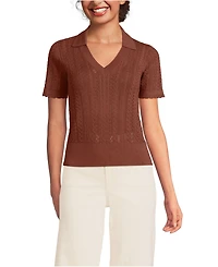 Lands' End Women's Fine Gauge Cotton Pointelle Polo Sweater