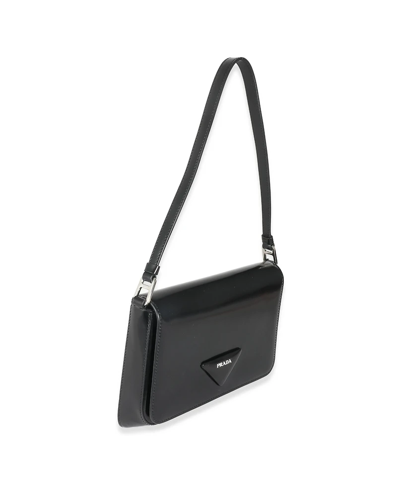 Pre-Owned Prada Black Brushed Leather Shoulder Bag