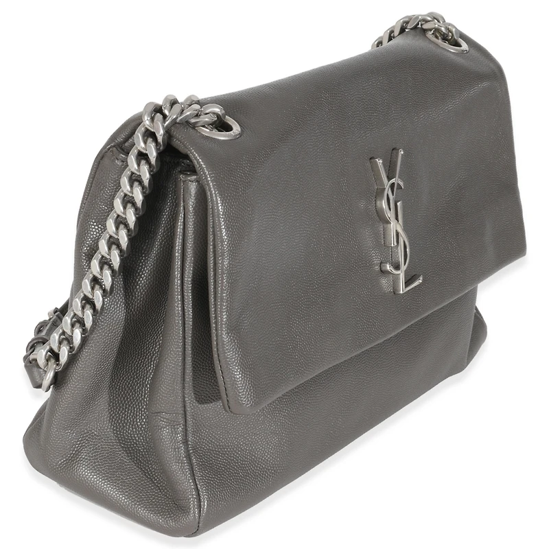 Pre-Owned Saint Laurent Grey Grained Calfskin Medium West Hollywood Monogram Fold Over Bag