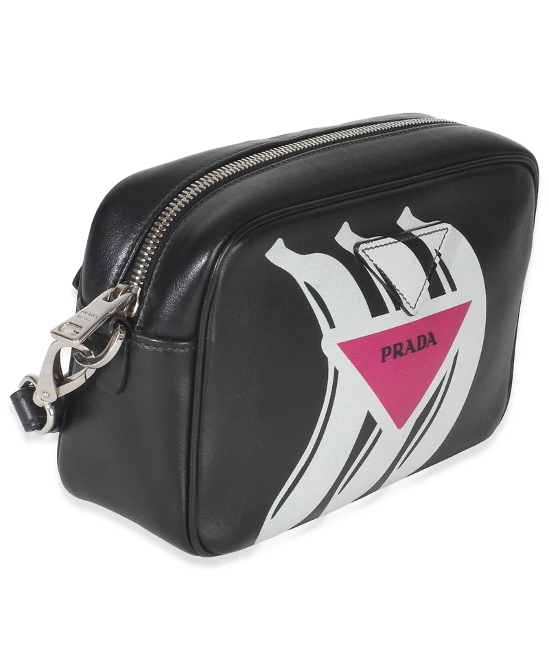 Pre-Owned Prada Black Pink Calfskin Banana Logo Crossbody Bag