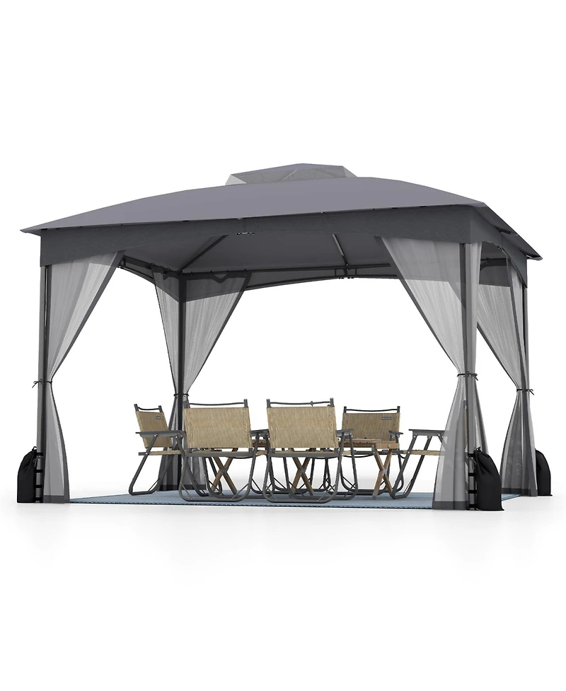 Gymax 10 x 12 Ft Patio Gazebo w/ Netting Walls Soft Top Double Roof Canopy w/ 4 Sandbags