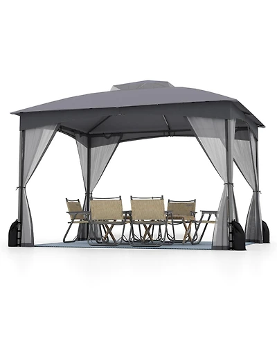 Gymax 10 x 12 Ft Patio Gazebo w/ Netting Walls Soft Top Double Roof Canopy w/ 4 Sandbags