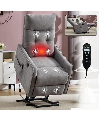 Maison Boucle Chenille Power Lift Recliner Chair for Elderly with Massage, Heat & Usb, Single Motor Electric Recliner for Seniors