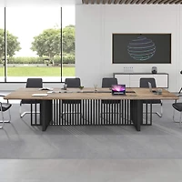 logicfox Large Conference Table with 2" Thick Top and Metal Grid Base Outlets