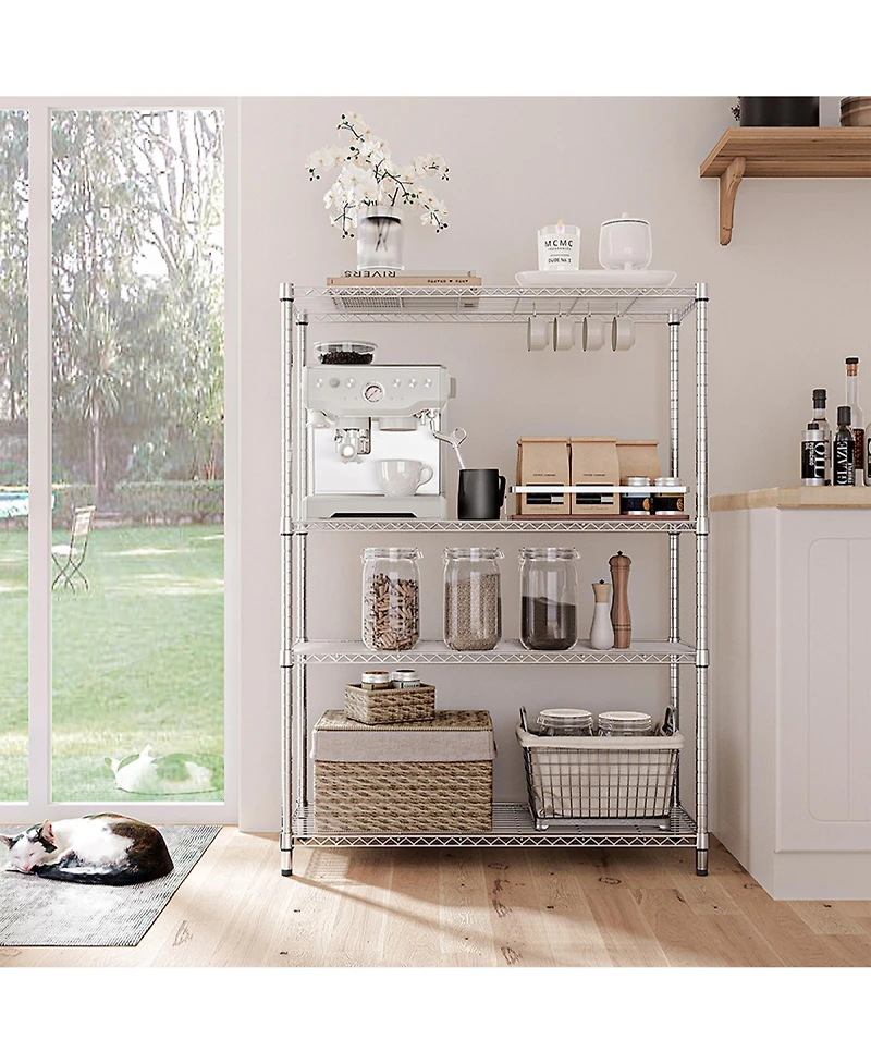 Rainsken 4- Tier Metal Storage Shelves, Adjustable Wire Shelving Rack for Garage, Basement, Warehouse