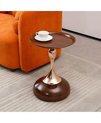 Rainsken Mermaid Tail Round Side Table, Modern Metal Pedestal Accent Table, Compact Coffee Table for Living Room and Small Spaces