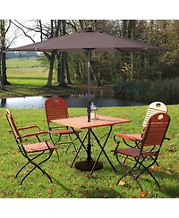 Sugift 9FT Patio Solar Umbrella Led Patio Market Steel Tilt With Crank Outdoor New-Tan