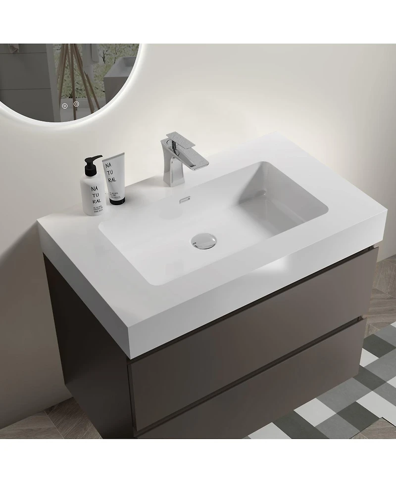 Sillysis 30" Wall Mounted Bathroom Vanity with Sink, Modern Minimalist Floating Bathroom Vanity without Faucet, Pre-Assembled