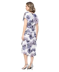 Sl Fashions Women's Printed Crewneck Tiered Midi Dress