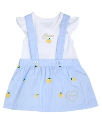 Guess Baby Girls' Short Sleeve Bodysuit and Poplin Yarn Dye Stripe Skirtall, 2-Piece Set