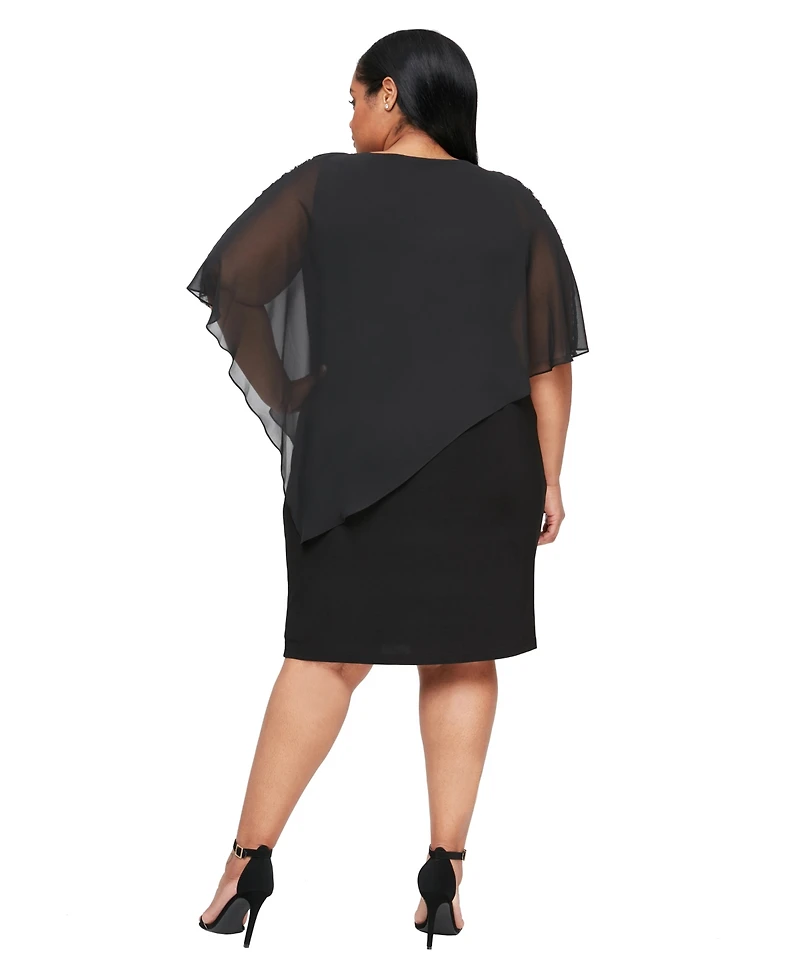 Sl Fashions Plus Crewneck Asymmetric Capelet Sheath Dress