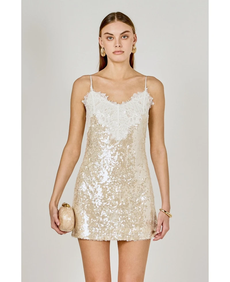 endless rose Women's Sequin Lace Mini Dress