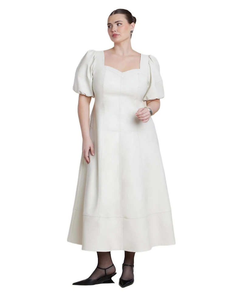 Eloquii Women's Plus Faux Leather Puff Sleeve Maxi Dress