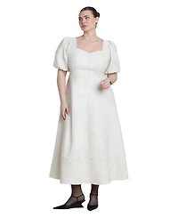 Eloquii Women's Plus Faux Leather Puff Sleeve Maxi Dress