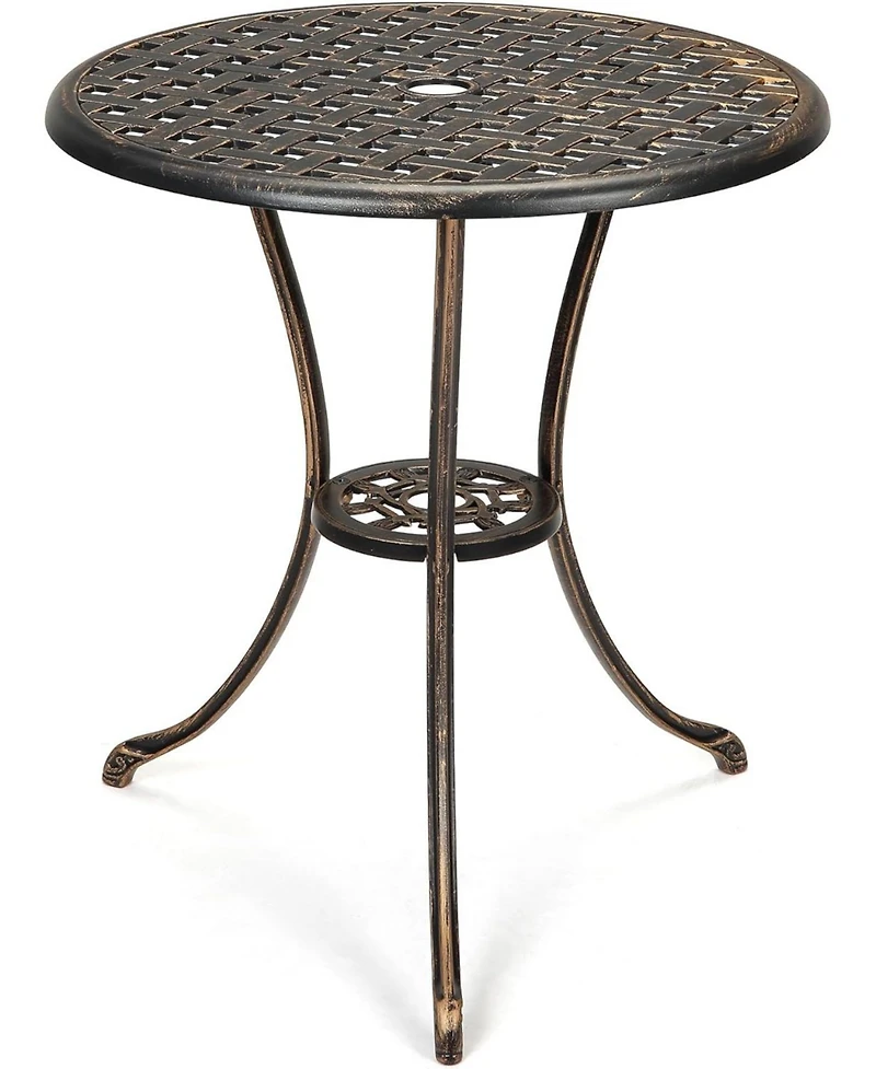 gaomon 24" Round Patio Bistro Table, Cast Aluminum Outdoor Cafe Table with Umbrella Hole, Porch, Backyard, Classic Pattern