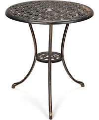 gaomon 24" Round Patio Bistro Table, Cast Aluminum Outdoor Cafe Table with Umbrella Hole, Porch, Backyard, Classic Pattern