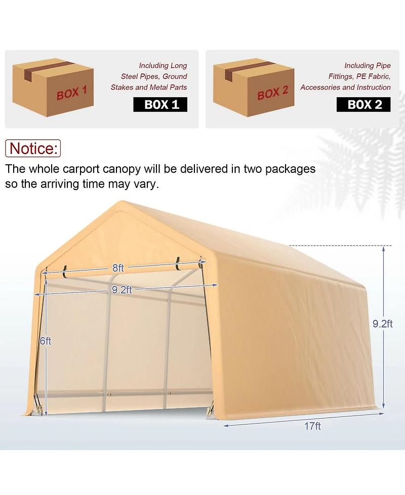 Gymax 9x17 ft Heavy Duty Carport Canopy Pe Car Tent Steel Outdoor Garage Shelter