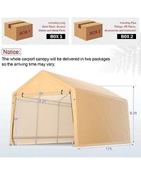 Gymax 9x17 ft Heavy Duty Carport Canopy Pe Car Tent Steel Outdoor Garage Shelter