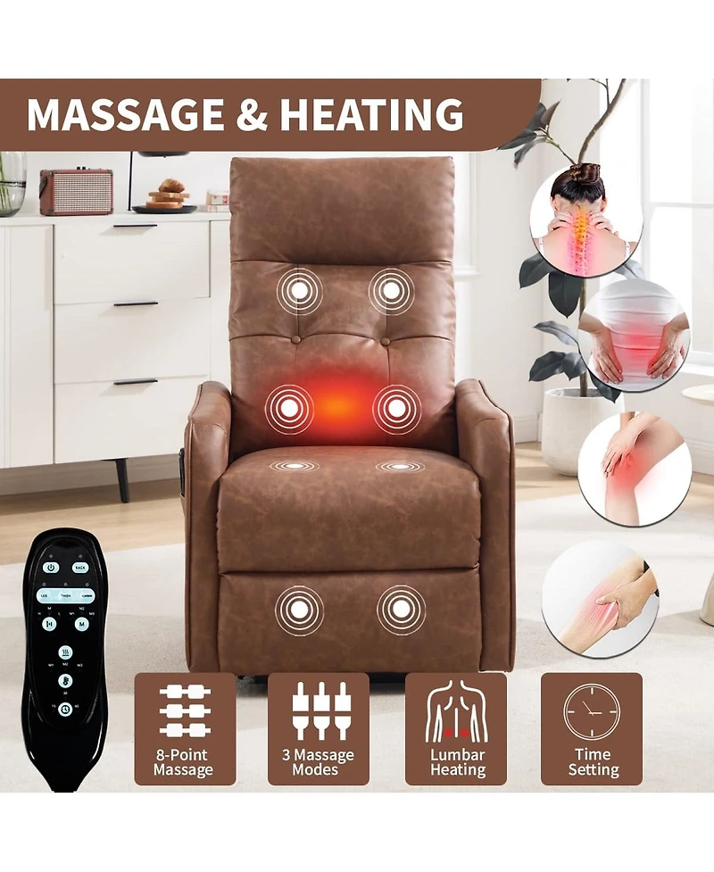 Maison Boucle Pu Leather Lift Chair with Massage & Heat, Power Recliner for Elderly with Usb Port, Remote Control, Heavy Duty Base-Maison Boucle