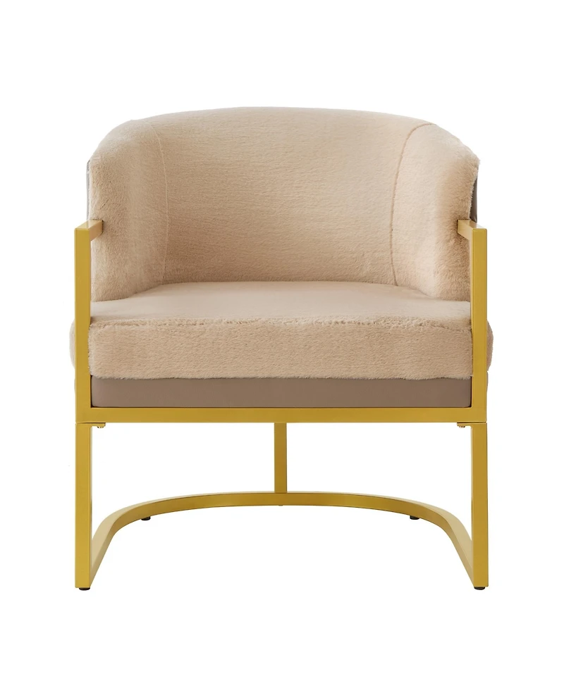 Rainsken Accent Chair, Upholstered Faux Rabbit Fur Armchair with Gold Metal Frame, Curved Backrest Support for Living Room, Bedroom