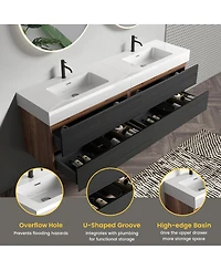 Sillysis 71.7" Floating Modern Double Sink Bathroom Vanity with Soft Close Drawers & Integrated Sinks for Large Bathrooms