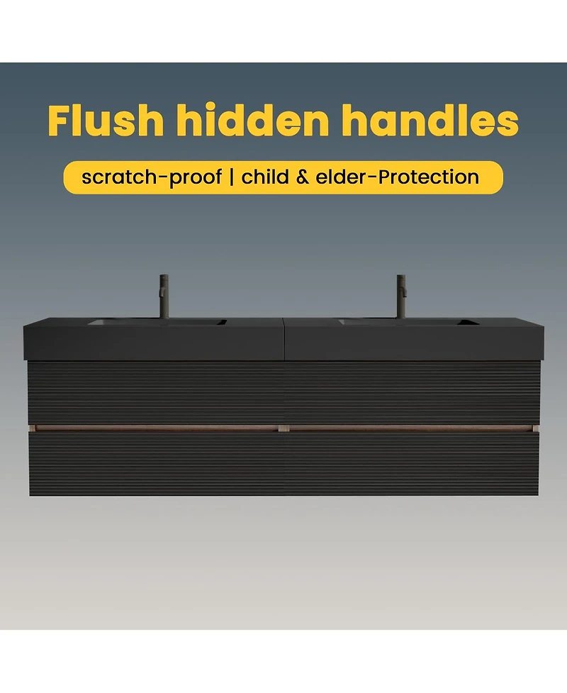 Sillysis 71.7" Floating Modern Double Sink Bathroom Vanity with Soft Close Drawers & Integrated Sinks for Large Bathrooms