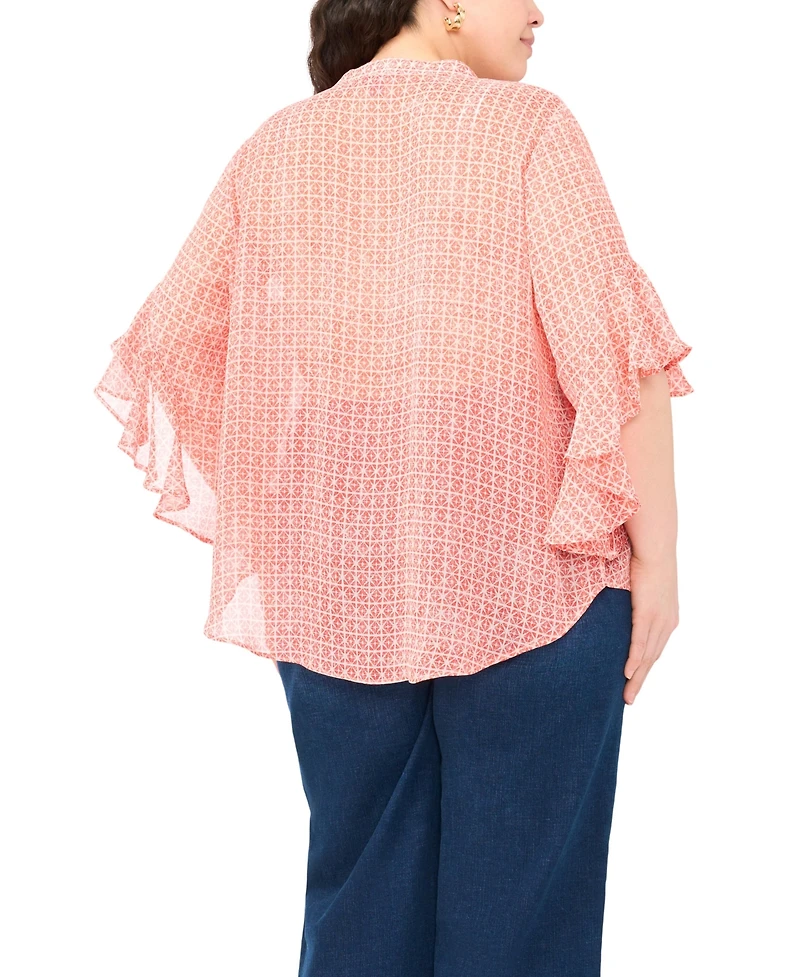 Vince Camuto Plus Pin Tuck Flutter-Sleeve Henley Blouse