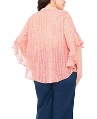 Vince Camuto Plus Pin Tuck Flutter-Sleeve Henley Blouse