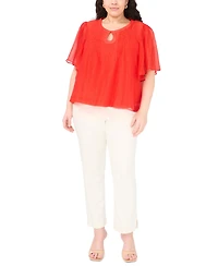 Vince Camuto Plus Size Front Cutout Flutter-Sleeve Keyhole Neck Blouse