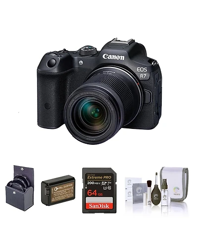 Canon Eos R7 Mirrorless Camera with Rf-s 18-150mm f/3.5-6.3 Is Stm Lens, Bundle with Essentials Filter Kit, 64GB Memory Card, Extra Battery and