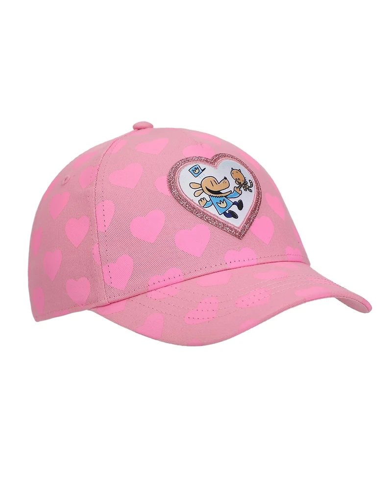Dog Man Girls Glitter Heart Youth Pink Traditional Adjustable Hat