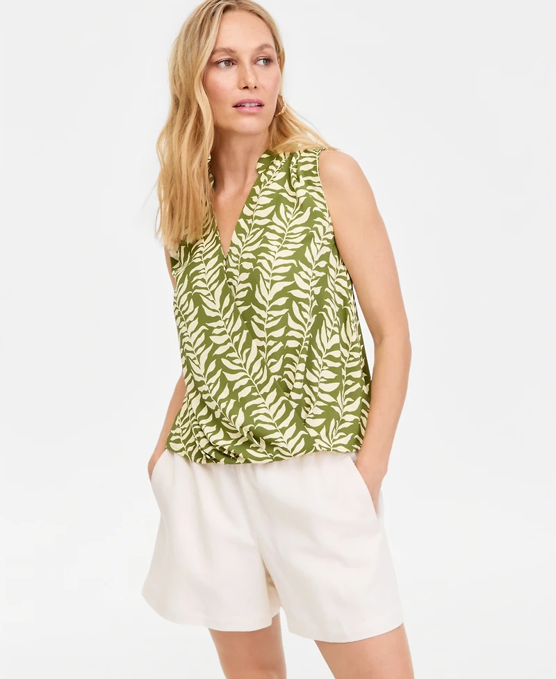 I.n.c. International Concepts Women's Sleeveless Printed Faux-Wrap Blouse