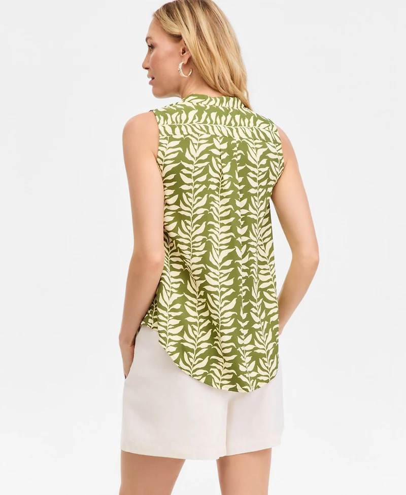 I.n.c. International Concepts Women's Sleeveless Printed Faux-Wrap Blouse