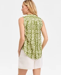 I.n.c. International Concepts Women's Sleeveless Printed Faux-Wrap Blouse